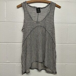 HOLOGRAM Blue Beige Stripe Sz SMALL High Low Tank Top Side Slit Nautical Coastal